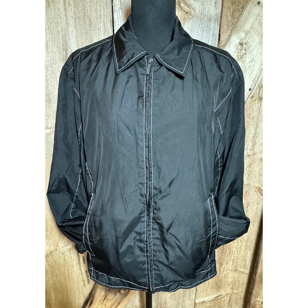 Kenneth Cole New York Men's Medium Full Zip Black Jacket White Stitching